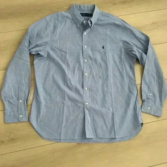 Ralph Lauren Button Down Shirt Men's 17.5 44 Blue white Pattern like new logo - Picture 3 of 11